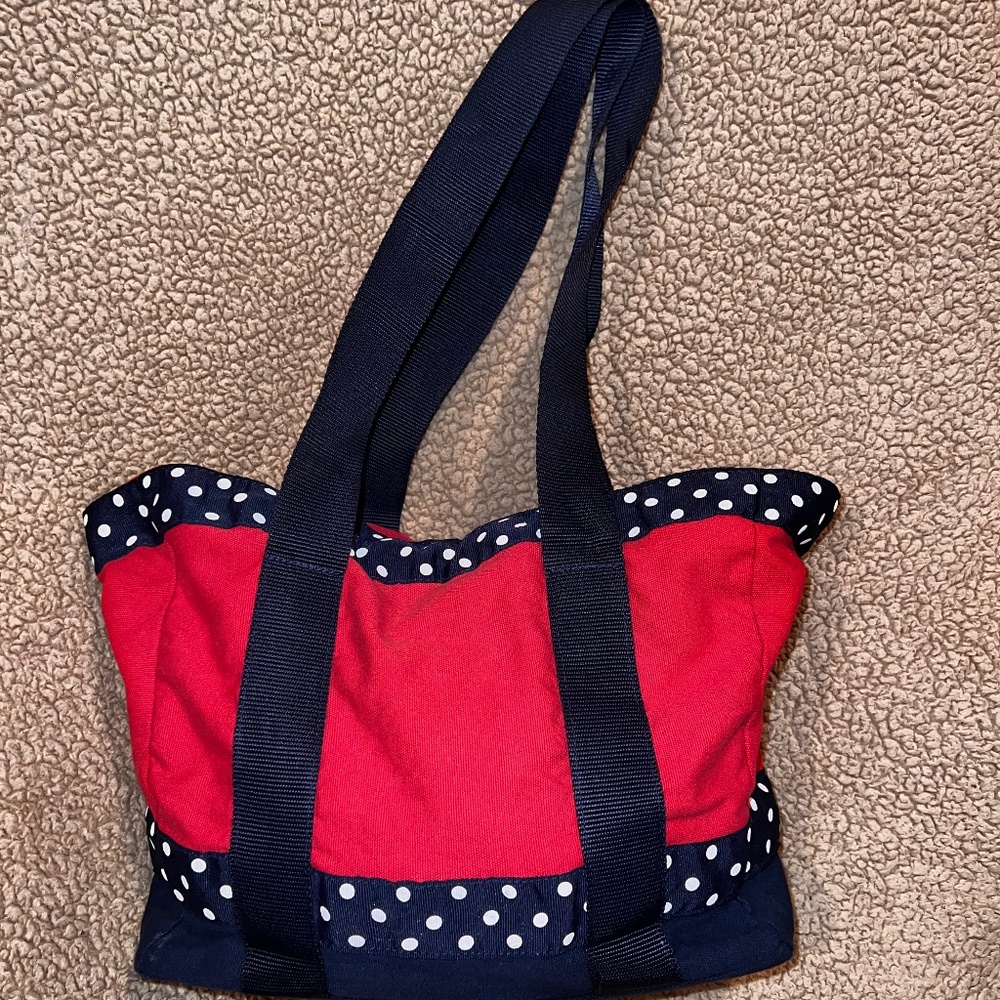 Patriotic Red, White & Blue tote with tie closure.